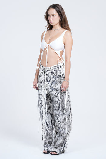 WHITE/BLACK WAX PANT